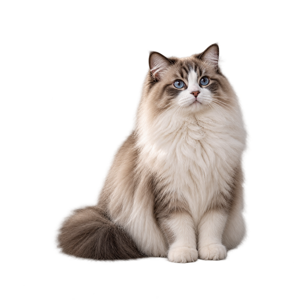 러그 위에 엎드린 랙돌 고양이
